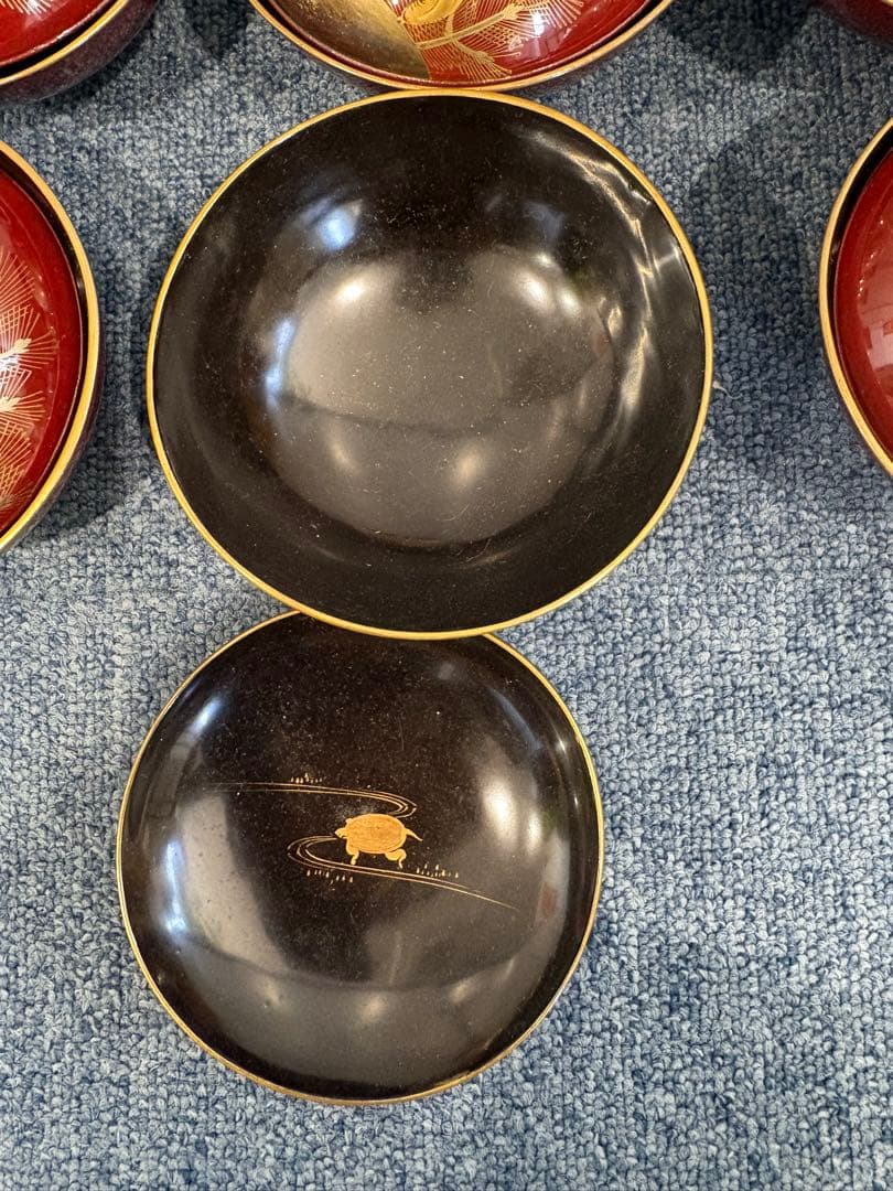 漆島塗吸物椀　金蒔絵　骨董　時代物　アンティーク　10客共箱付き