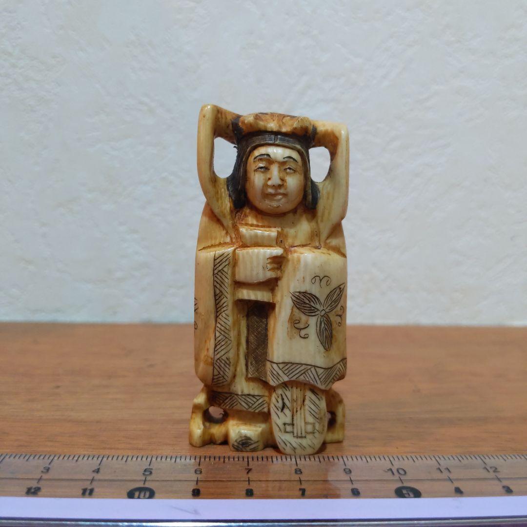 時代提げ物 七福神根付 天然素材 在銘【弁才天】高さ約7.4cm 重さ約56ｇ