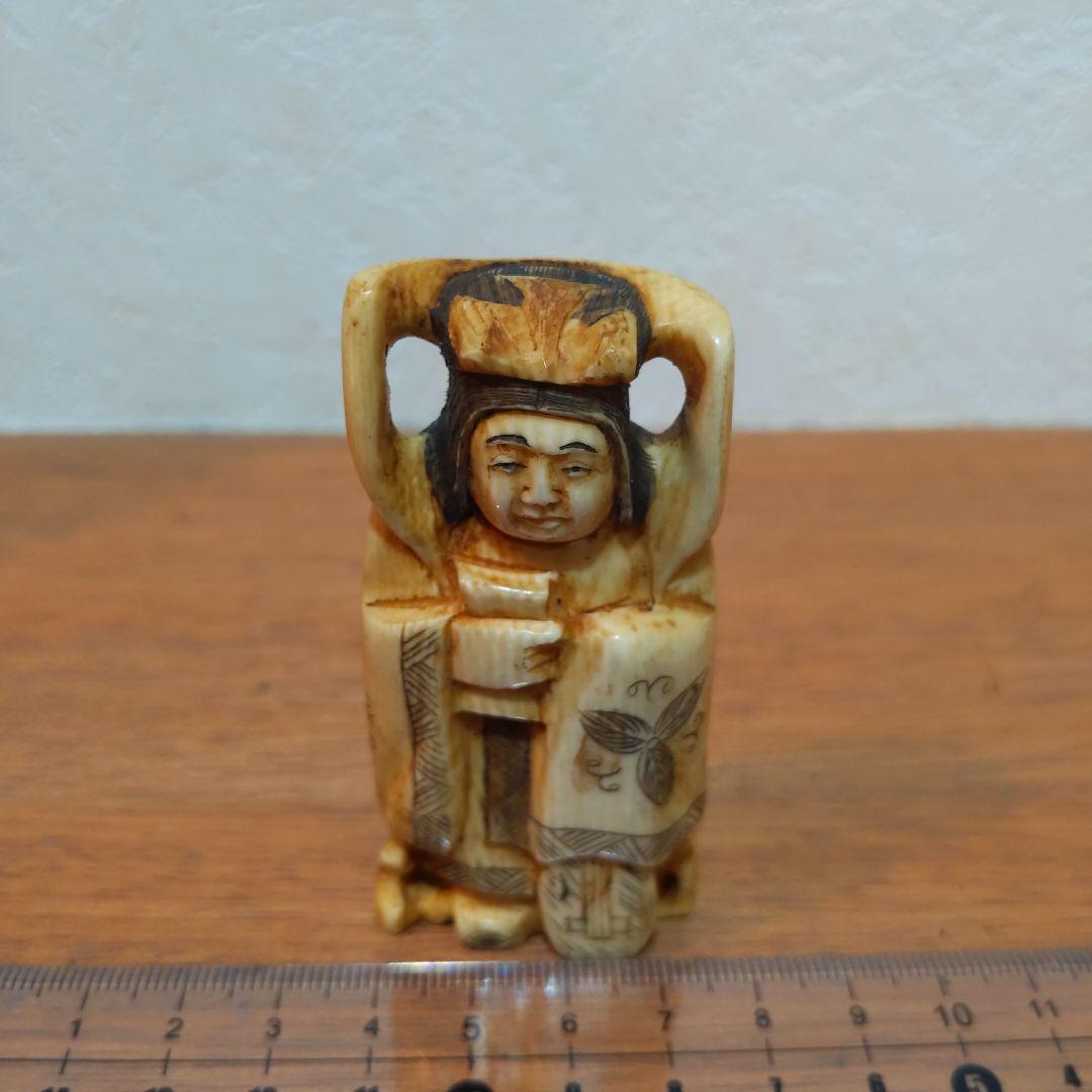 時代提げ物 七福神根付 天然素材 在銘【弁才天】高さ約7.4cm 重さ約56ｇ