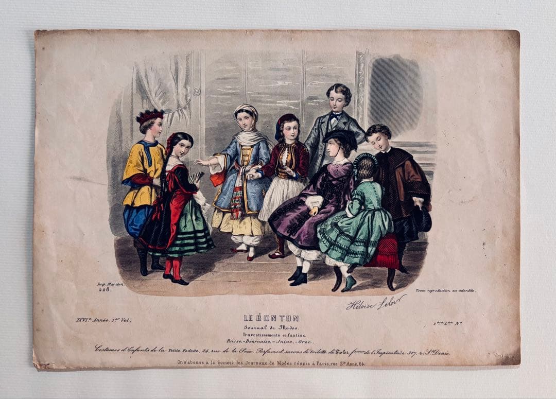 フランスアンティーク 19世紀の雑誌 Le Bon Ton 挿絵版画 ヘロイーズ