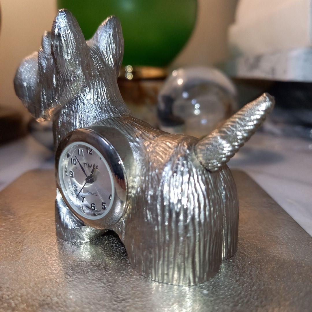 TIMEX　レア　置時計　スコティッシュテリア　ピューター　オブジェ　シルバー