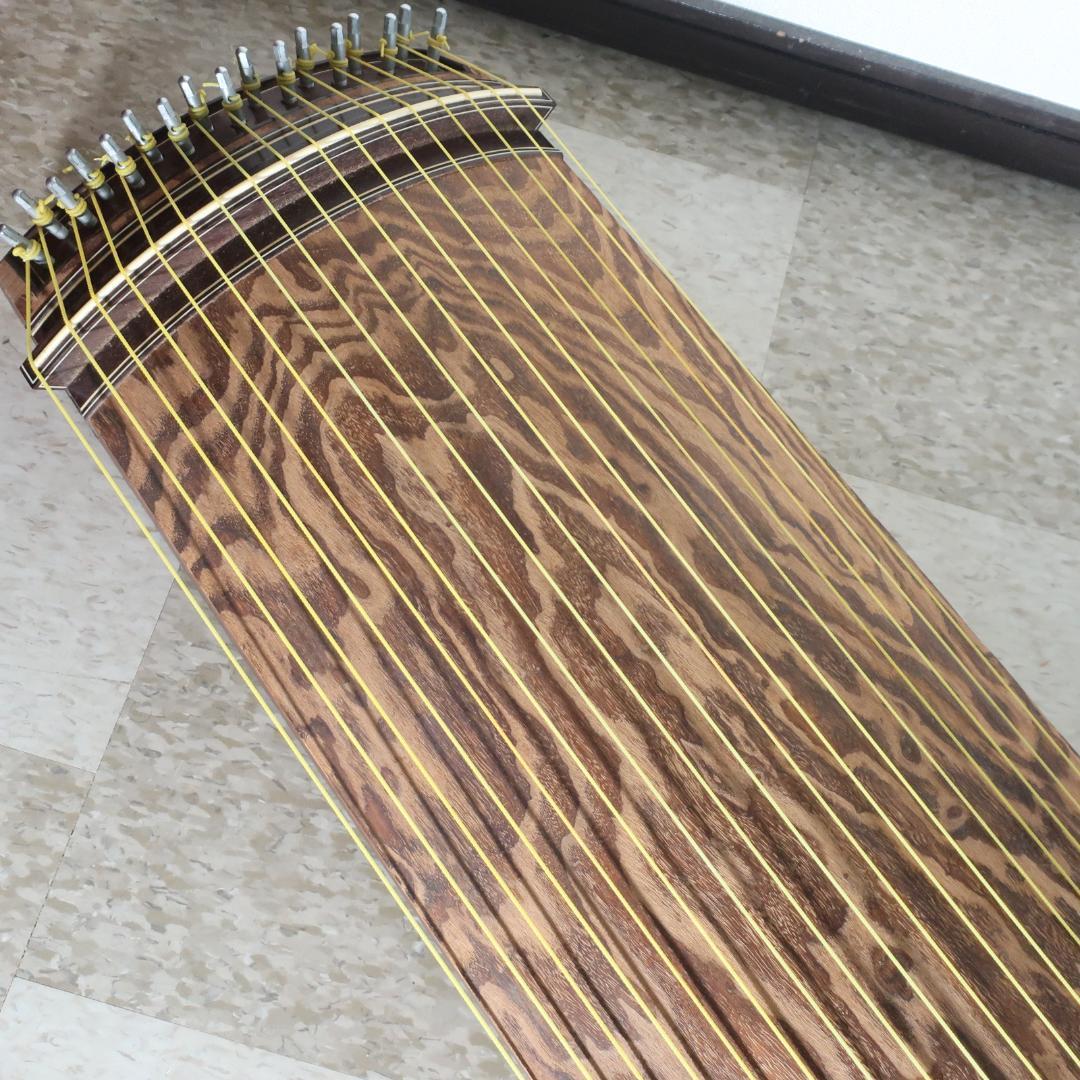 17弦 琴 くり甲 綾杉彫り 透かし玉縁包み 全長約215cm 和楽器