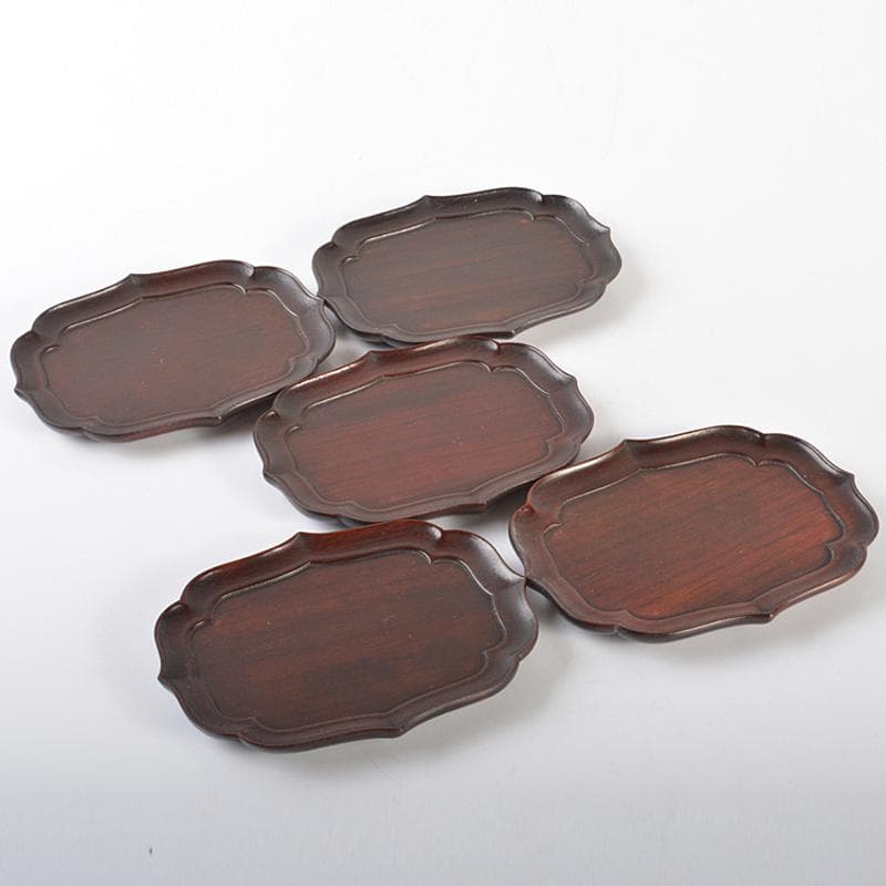 中国　唐木紫檀製　茶托　小皿　五客　V　R6622E