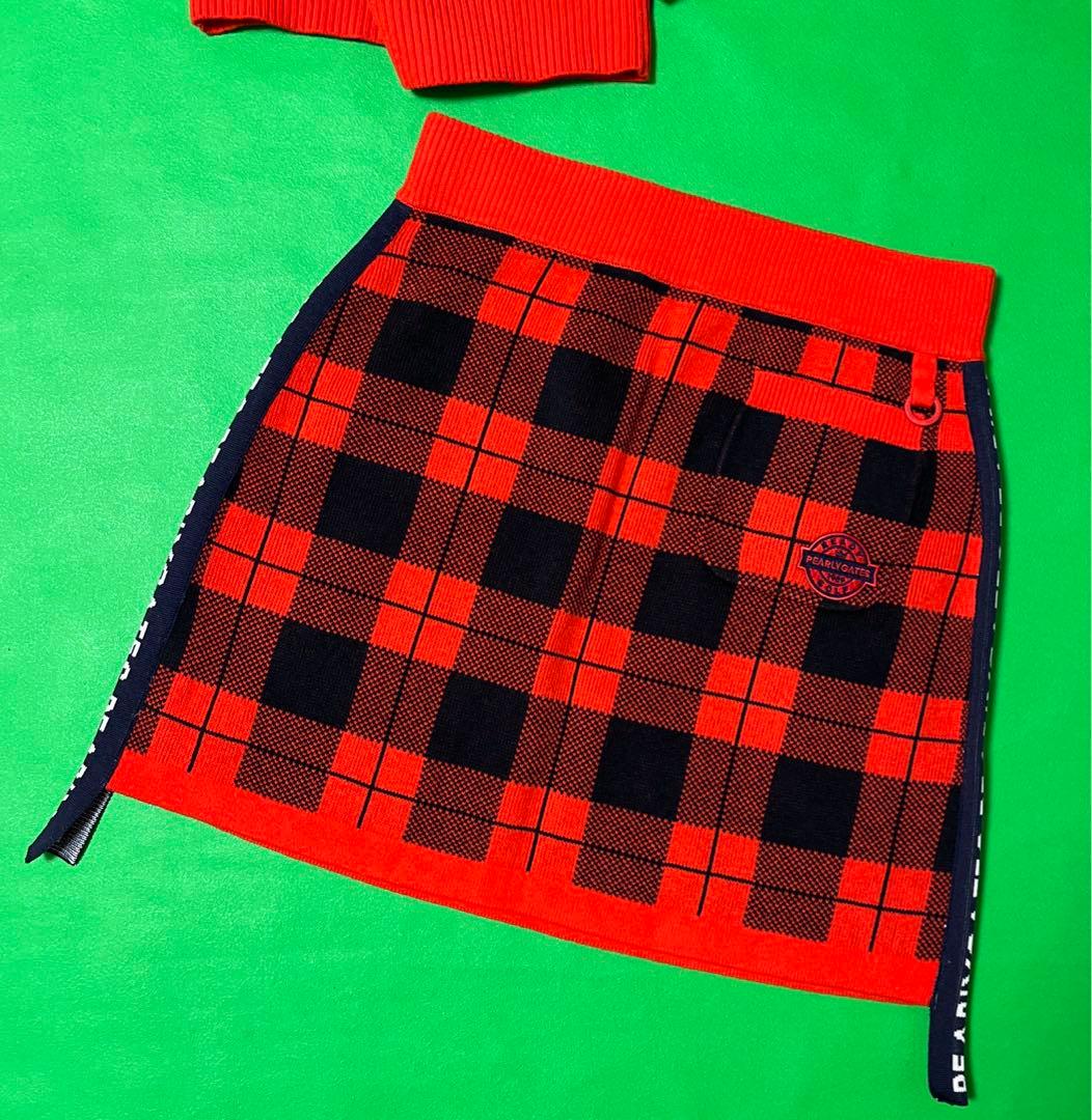 パーリーゲイツ　セットアップ　ニットスカート　モックネックセーター　ゴルフウエア