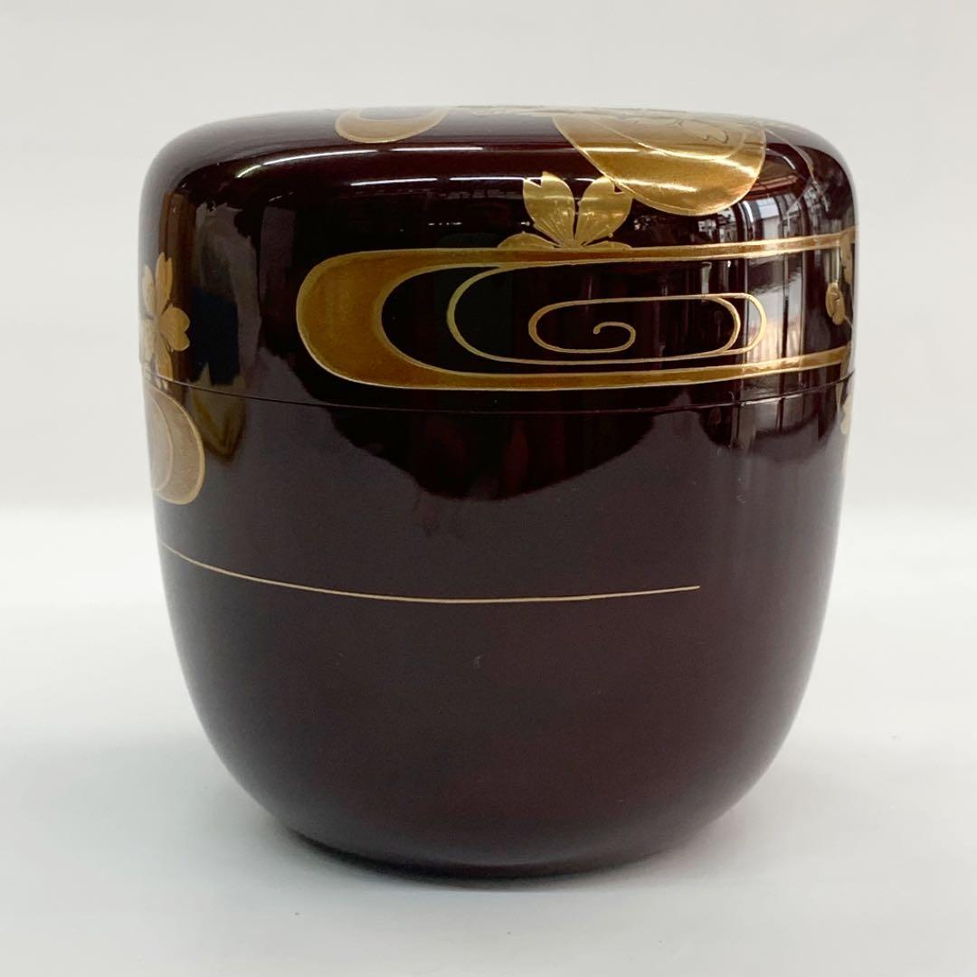 【棗　桜川蒔絵　溜塗】新井司峰　共箱