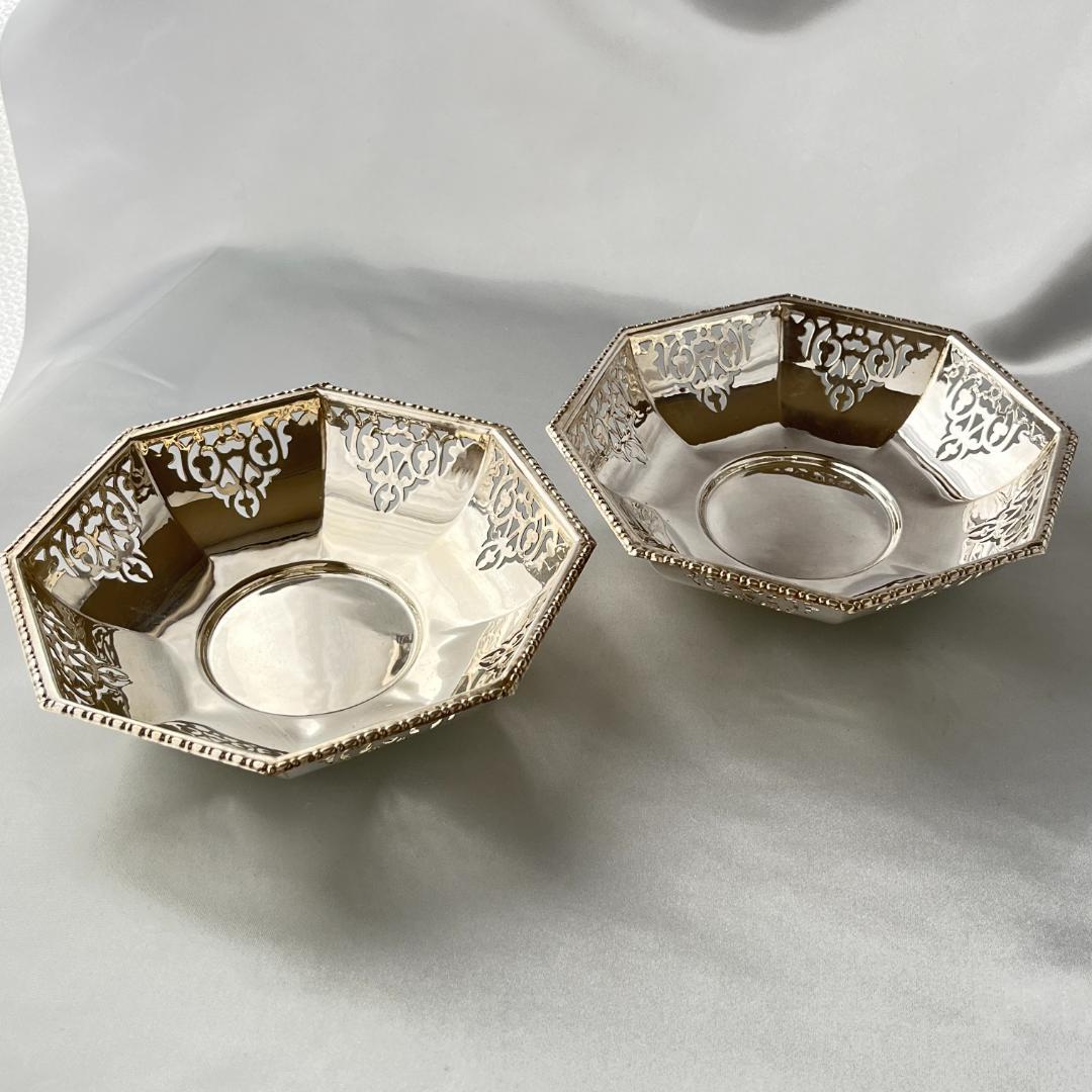 【英国】 透かしのオクタゴンボウル ペア【シルバープレート】