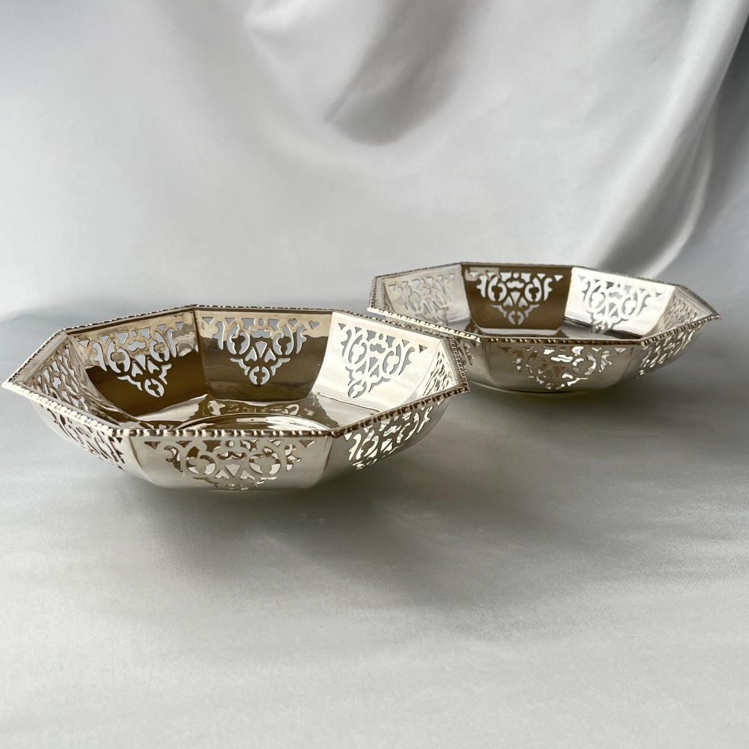 【英国】 透かしのオクタゴンボウル ペア【シルバープレート】