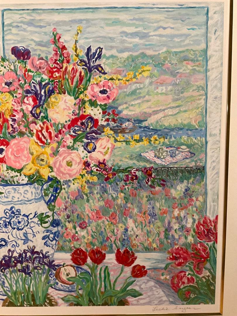 レスリー・セイヤー「グリーンウイッカーズチェア」シルクスクリーン　直筆サイン有り