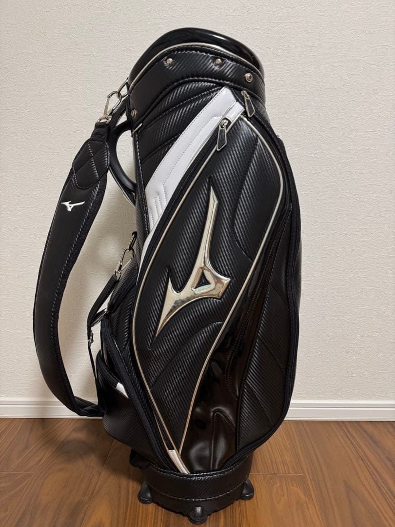 Mizuno ミズノ ゴルフバッグ カーボン調 黒×シルバー