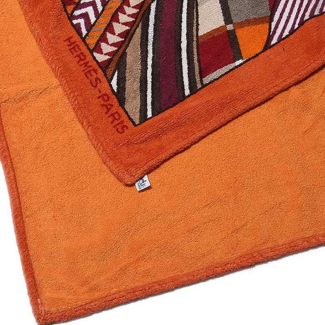 【HERMES】幾何学模様 ビーチタオル タオルケット 大判 オレンジ