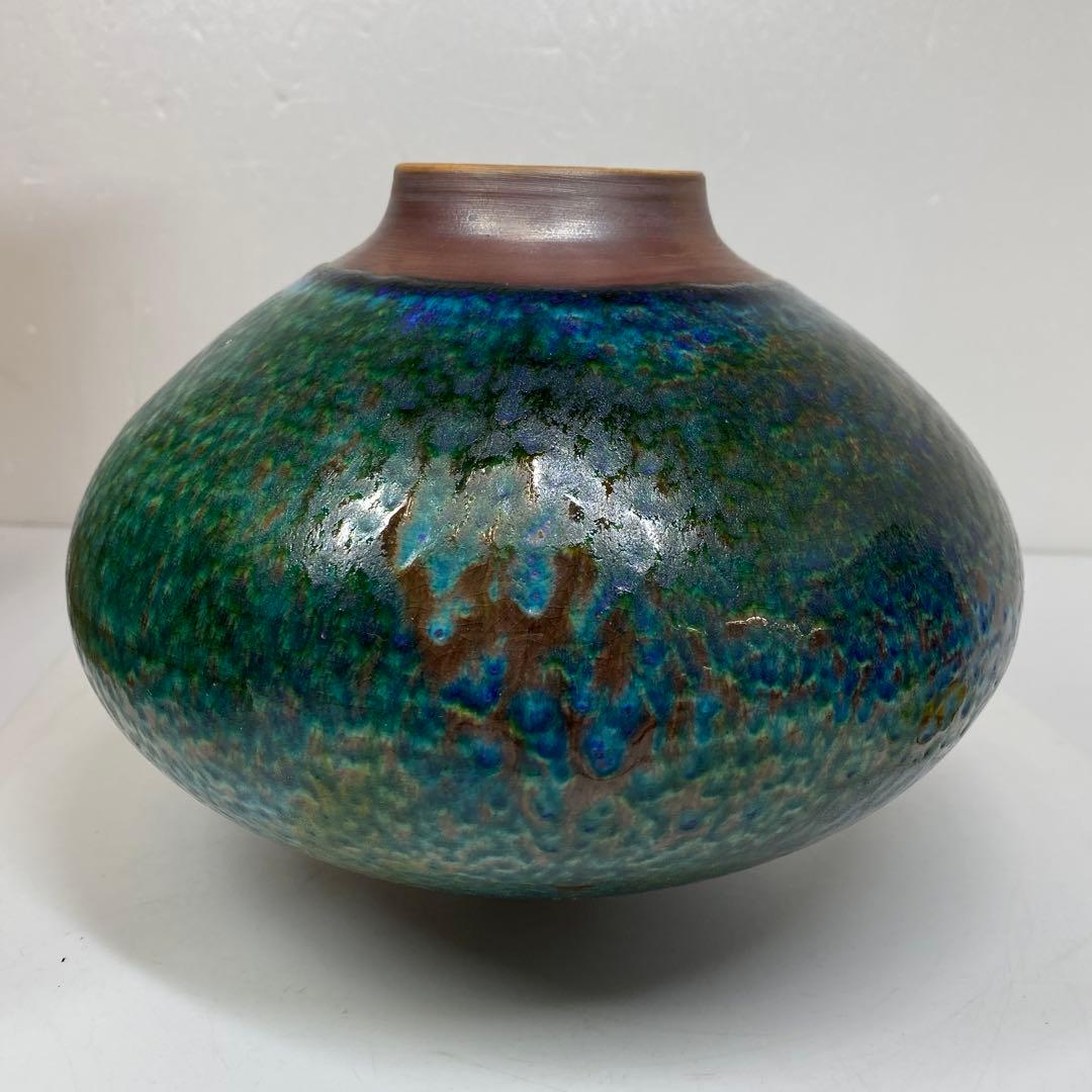 中国美術　花入　高さ17㎝　幅約22㎝　共箱　タサコサ　東さ7-0222☆2F