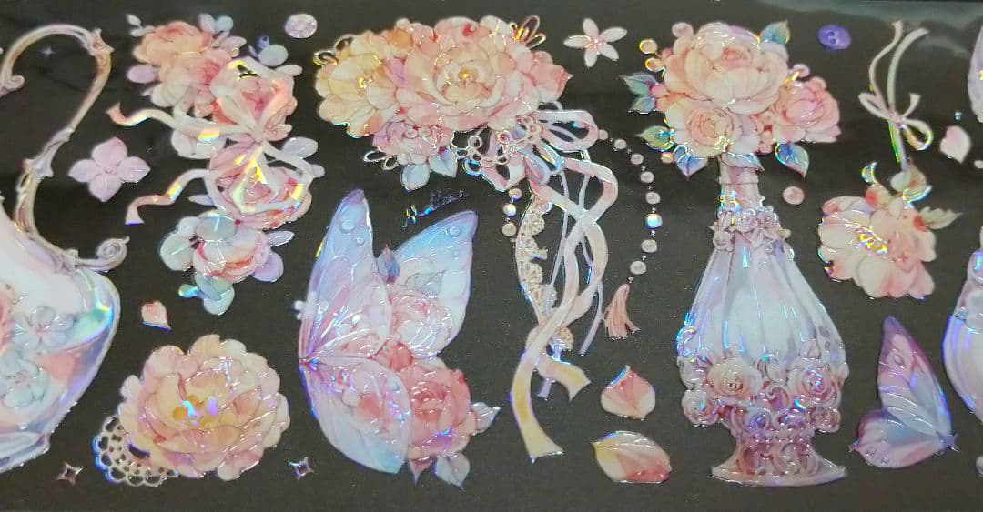 S4＃浸染芳菲(贝壳光)迷霧森林切り売り海外装飾マステ薔薇リボン