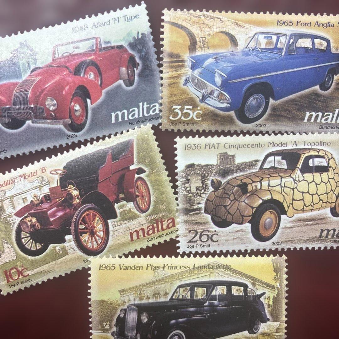 77080セール現品限　外国切手　マルタ発行クラシックカー5種揃