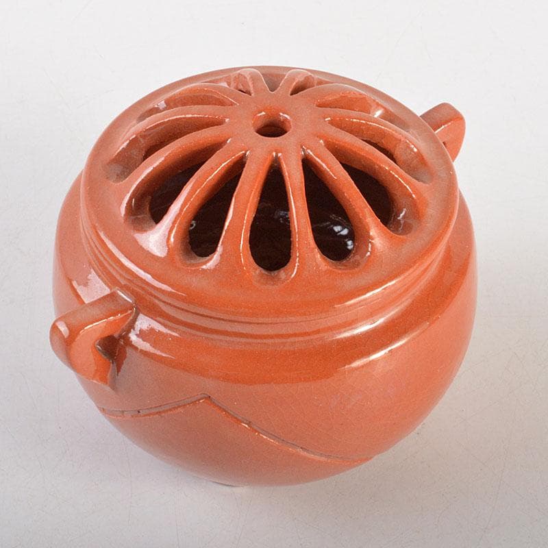 茶道具　京焼　川崎和楽作　赤楽　三足香炉　共布共箱　V　6823