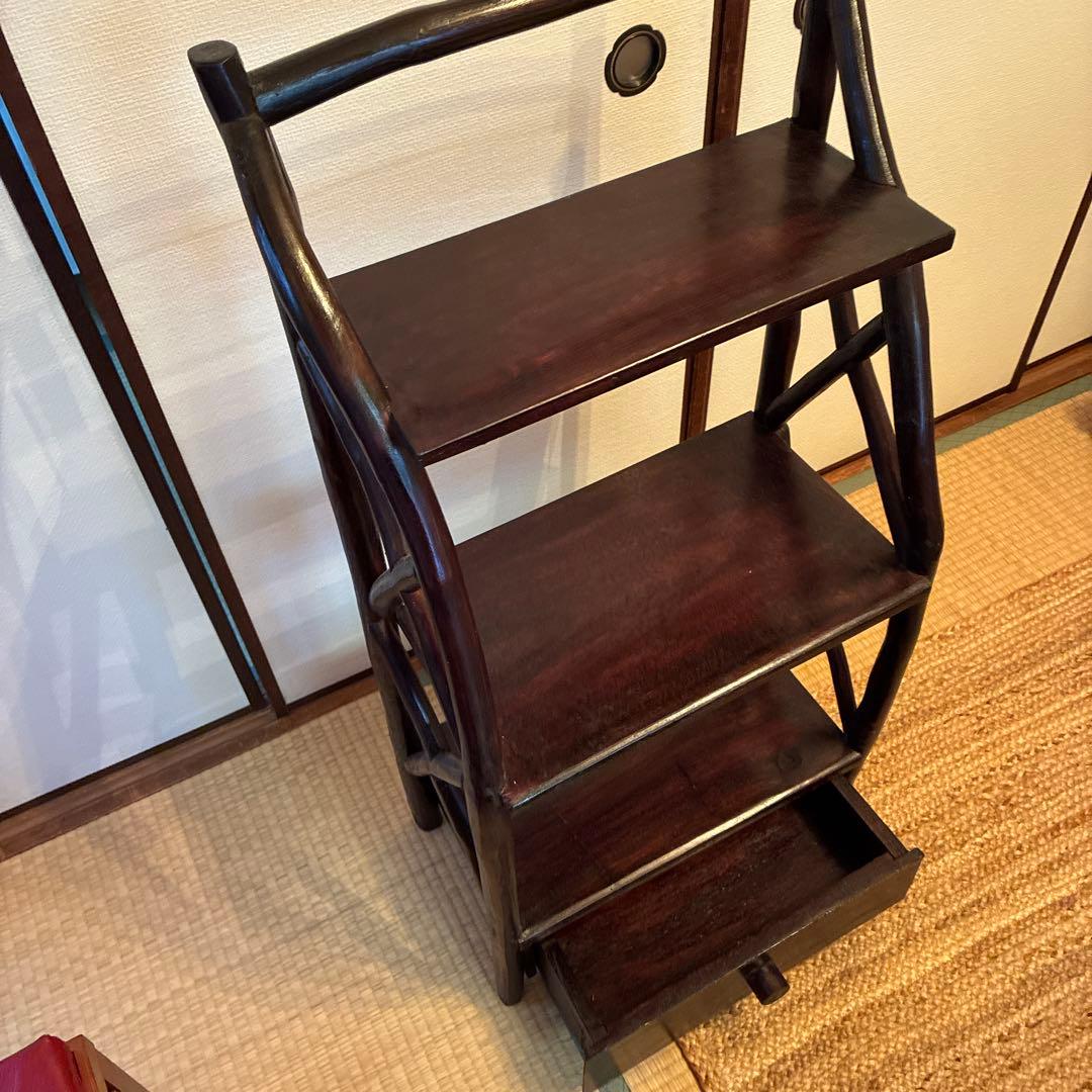 バリ島、木製3段ラック 引き出し付き