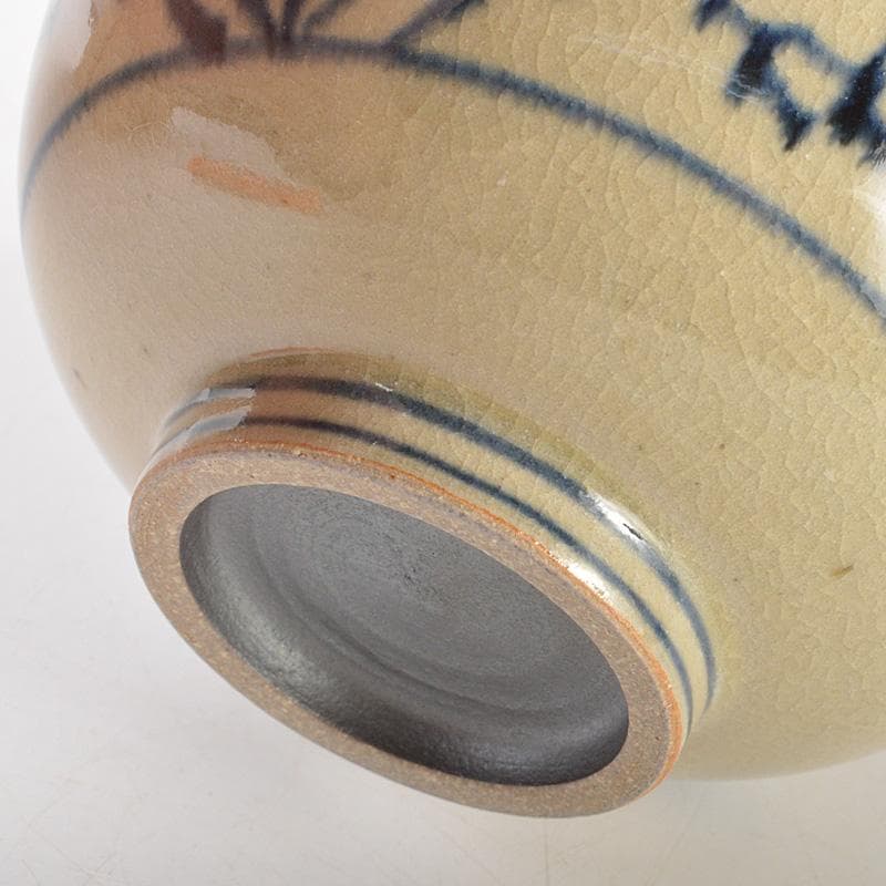 茶道具　膳所焼　淡海ぜぜ　陽炎園造　安南写　七賢人絵　茶碗　共箱　V　6532