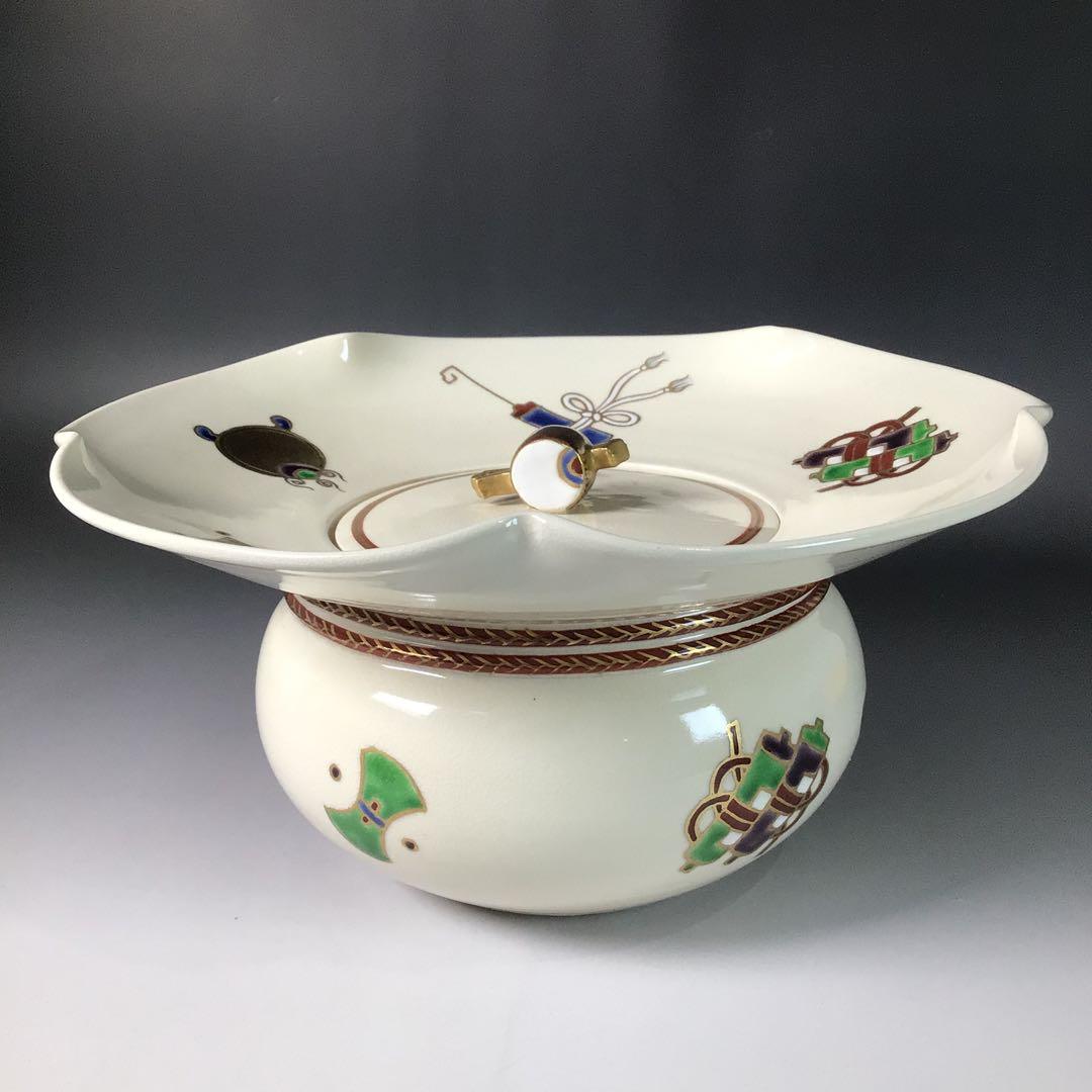 Ｒ８８９　水指　『橋本城岳造』『色絵宝文』『砂金袋水指』　共箱　茶道具