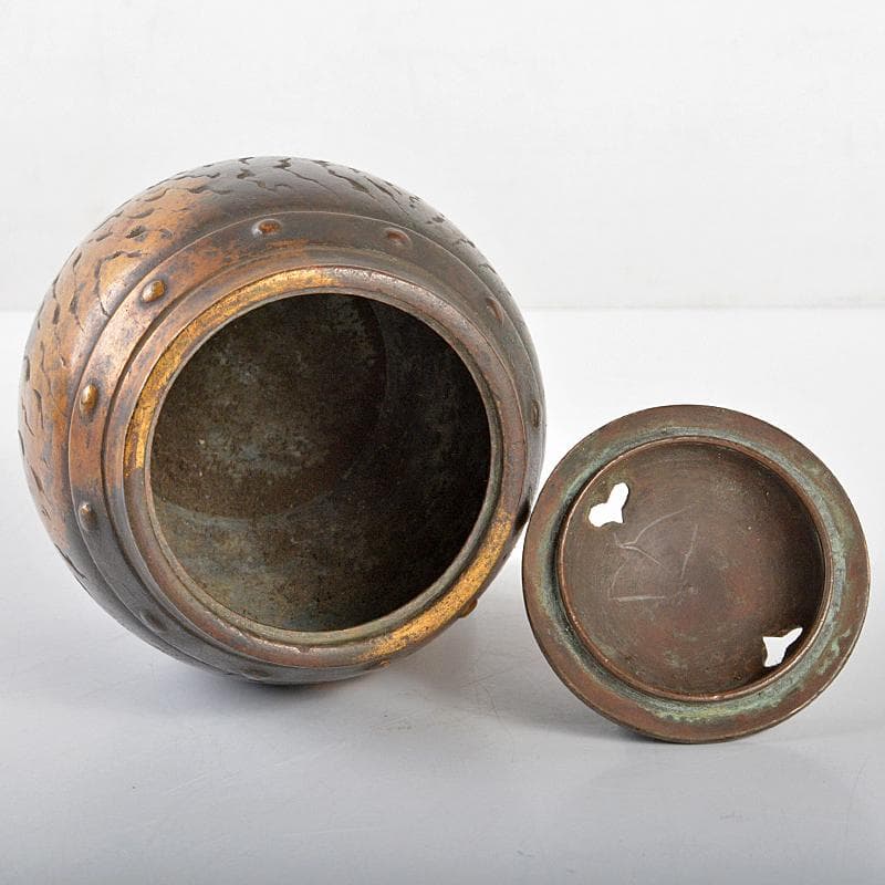 平安　秦蔵六造　銅鍍金　獅子摘　太鼓式　香炉　H　R5377