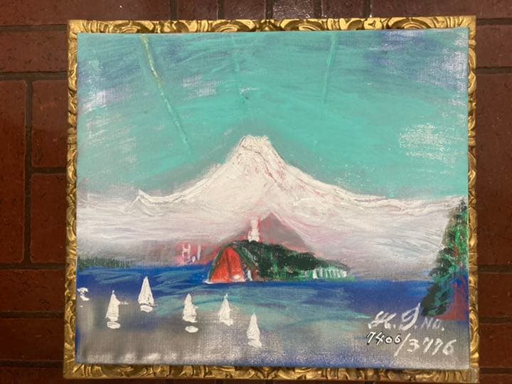 空飛ぶ画家、糸川裕志の富士山曼荼羅の一点、F8油絵、額入り、
