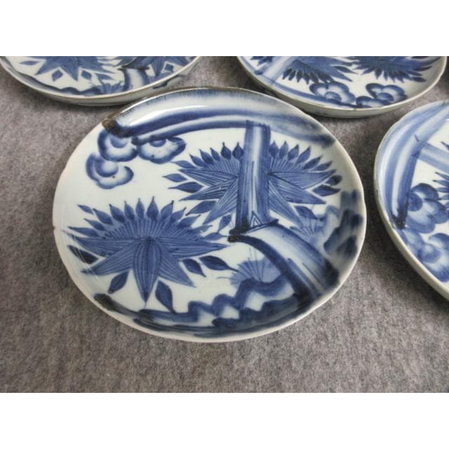 古伊万里染付竹笹に梅図中皿5枚 [B28150]