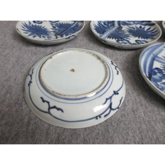 古伊万里染付竹笹に梅図中皿5枚 [B28150]