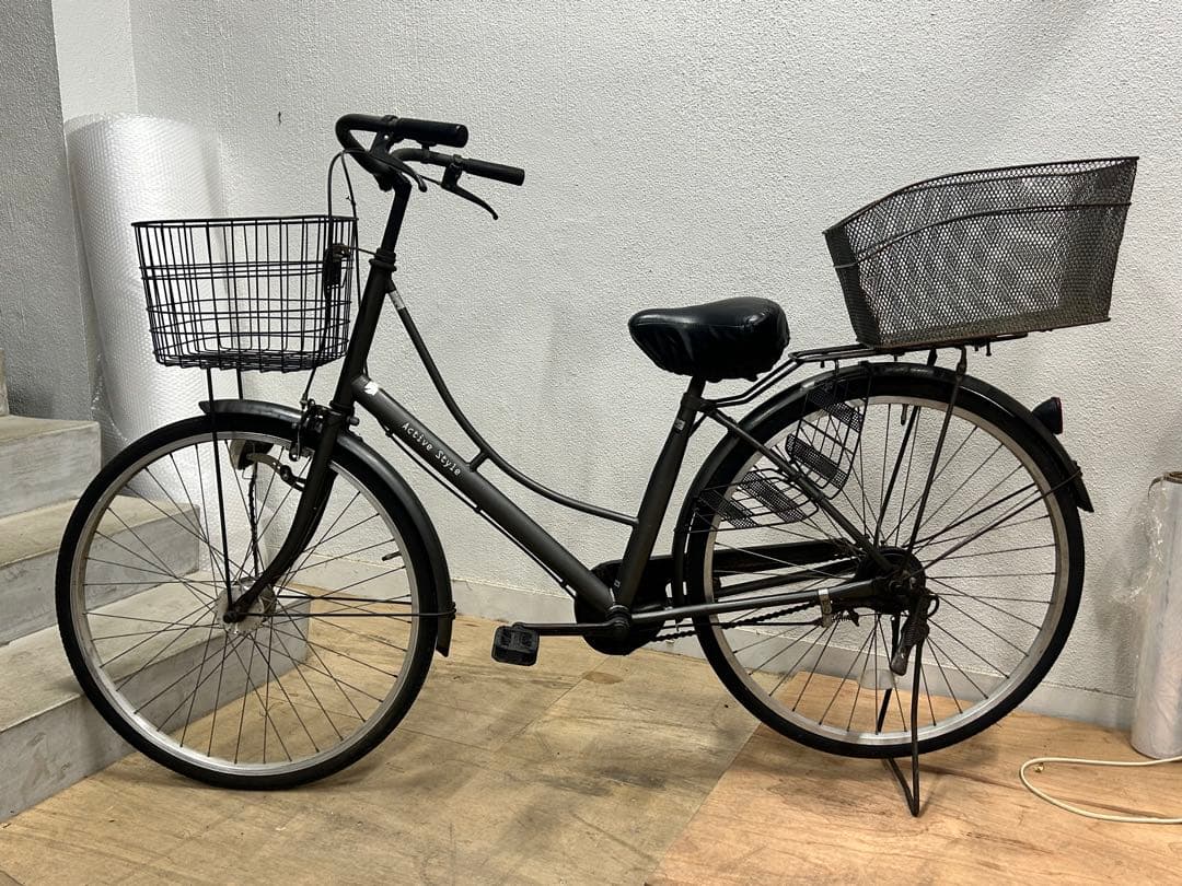 シティサイクル ブラック 26インチ 前後カゴ付き