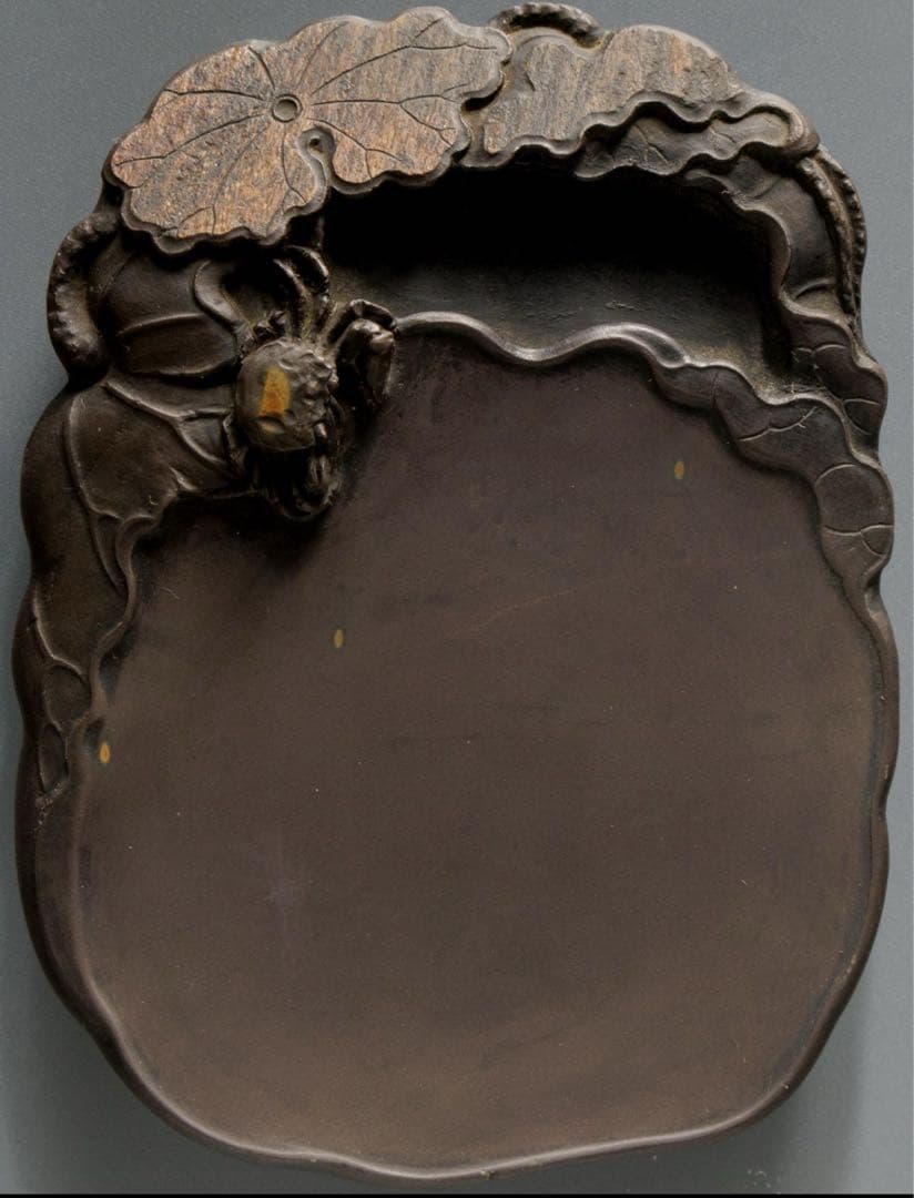 蓮 蟹 石硯 縦15.5cm 端砚