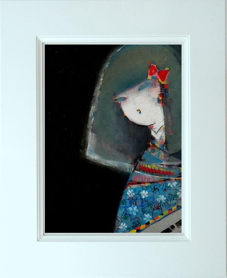 油絵 菅家令子 絵 絵画インテリア額付(白) F6-083111 市松人形 少女