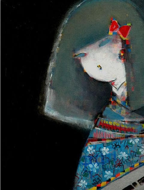 油絵 菅家令子 絵 絵画インテリア額付(白) F6-083111 市松人形 少女