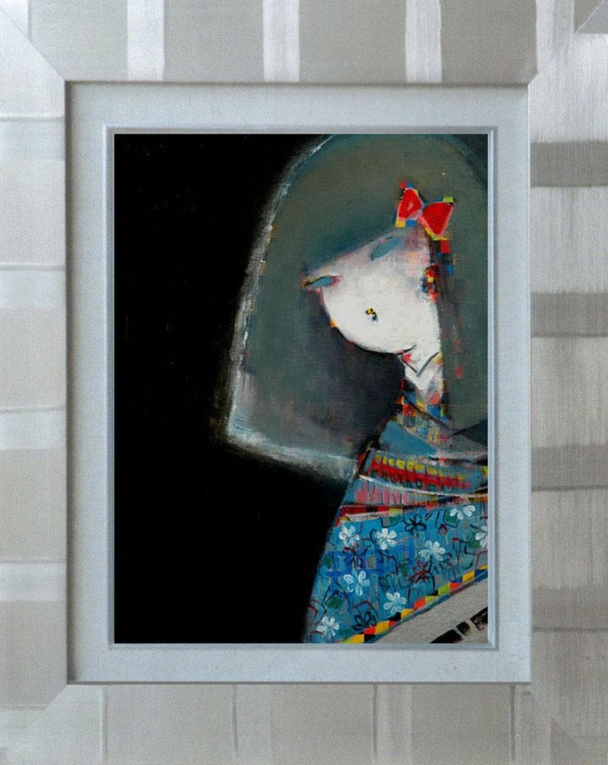 油絵 菅家令子 絵 絵画インテリア額付(白) F6-083111 市松人形 少女