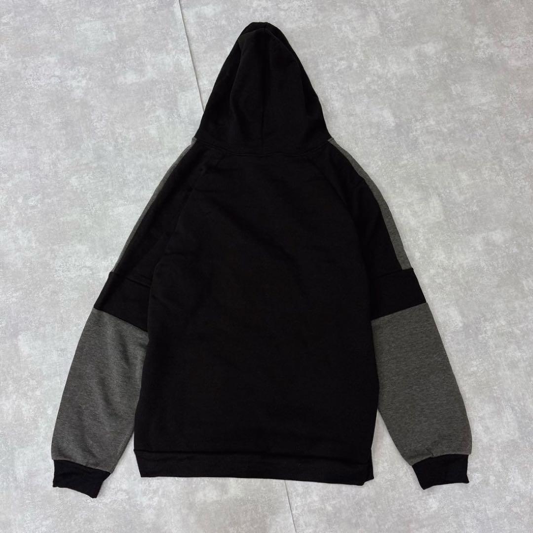 【大きいサイズ】3XL 裏起毛 ロゴ パーカー アウトドア 黒×グレー 釣り