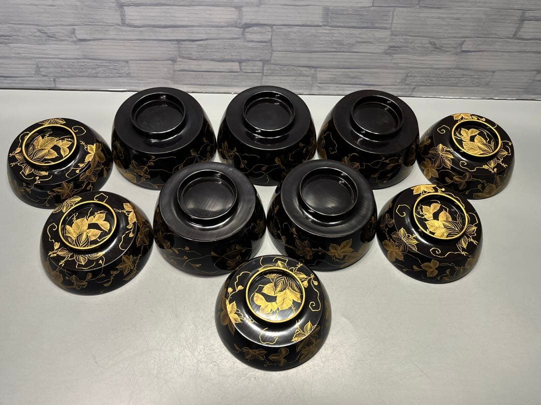 時代　極上　輪島塗　沈金蒔絵　煮椀　吸物椀　五客　木製　おすすめ品