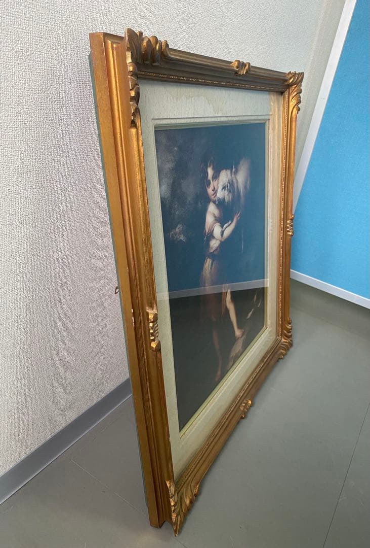 絵画　油絵　ムリーリョ　　幼い洗礼者聖ヨハネと子羊　美術品　額縁 名画/K-0