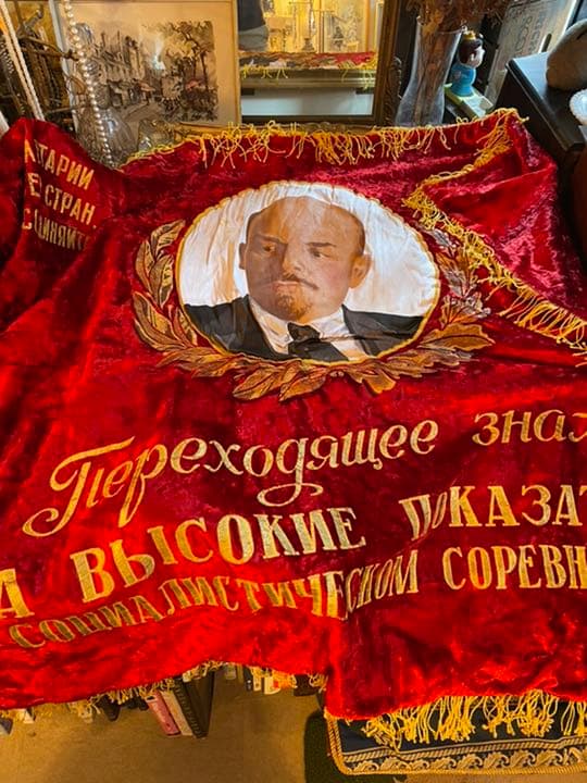 レア！豪華特大ヴィンテージ実物70s 旧ソ連時代レーニン旗フラッグ共産主義ロシア