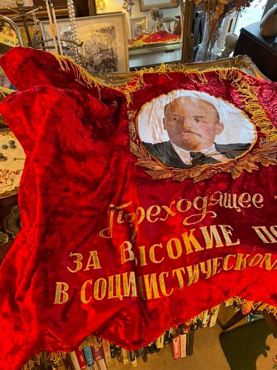 レア！豪華特大ヴィンテージ実物70s 旧ソ連時代レーニン旗フラッグ共産主義ロシア