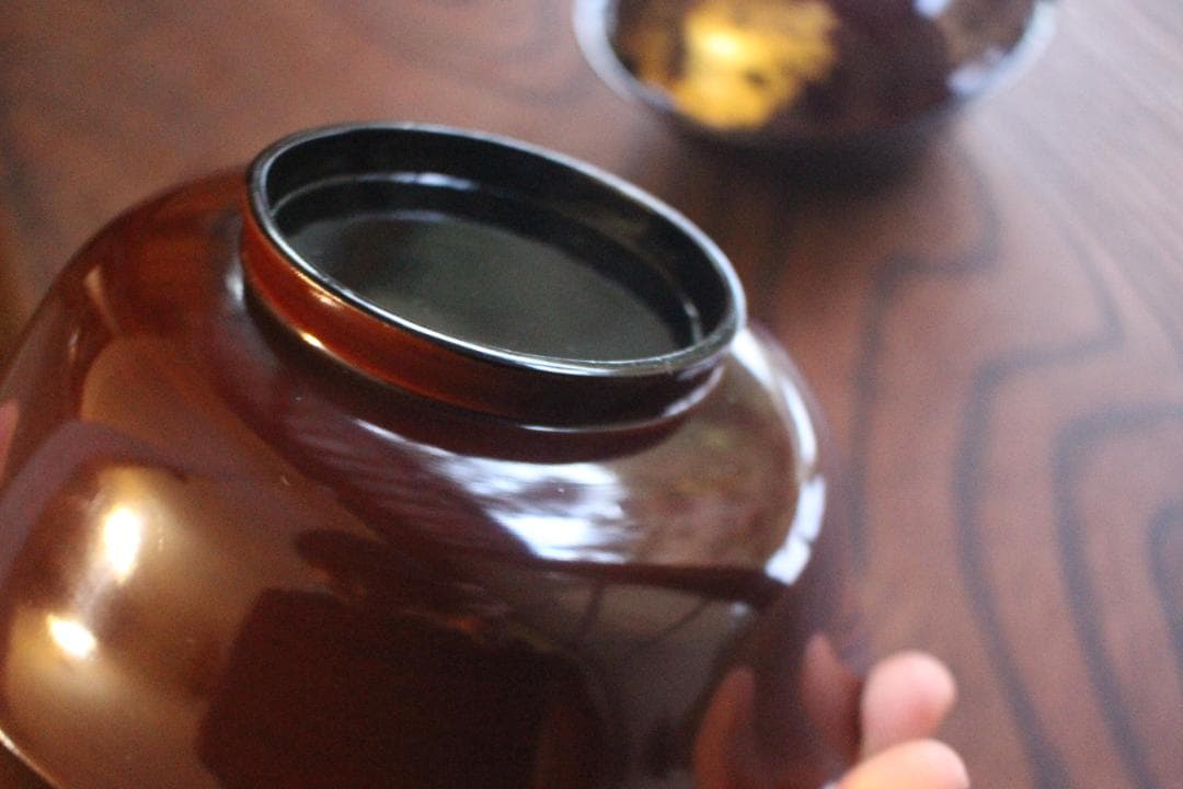 時代逸品！風情ある栗色漆に極上牡丹蝶蒔絵の映える大椀2点（検輪島塗蒔絵椀雑煮椀