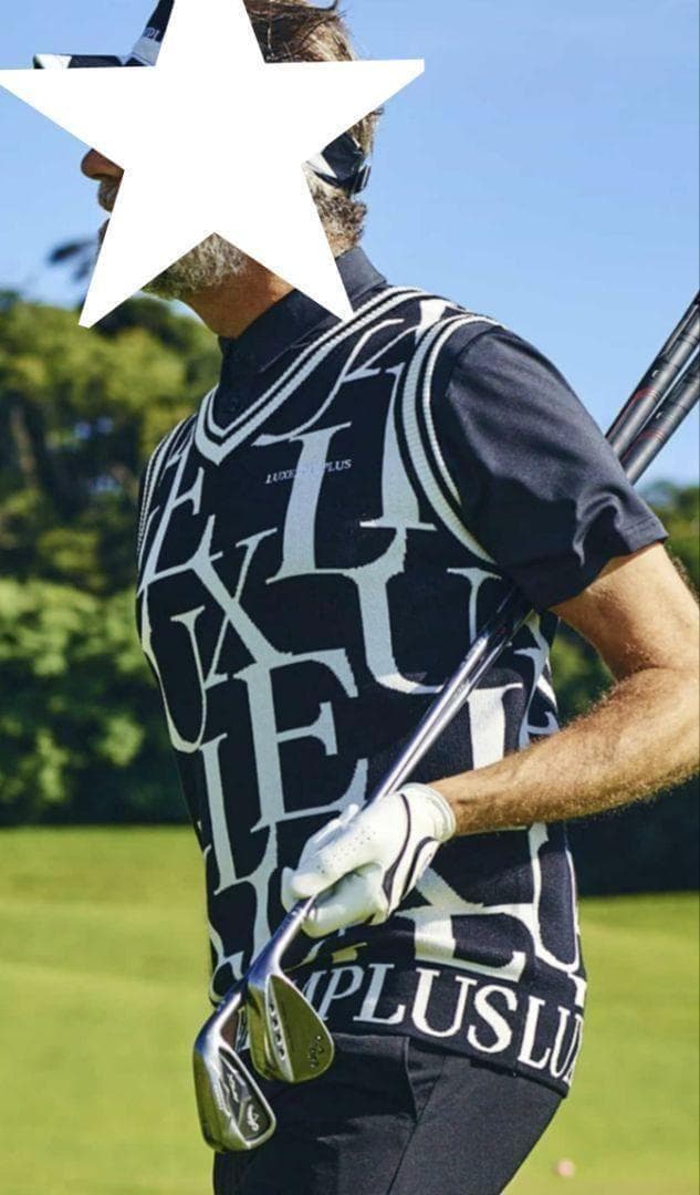 新品 ゴルフ 総柄ロゴ ニットベスト 秋冬 ネイビー LUXEAKMPLUS 春