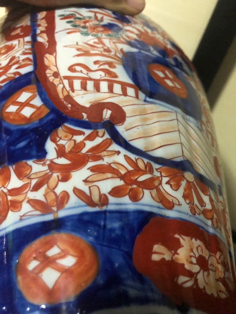 どっしり迫力ある花籠色絵の伊万里大壺 検古伊万里骨董古道具花活