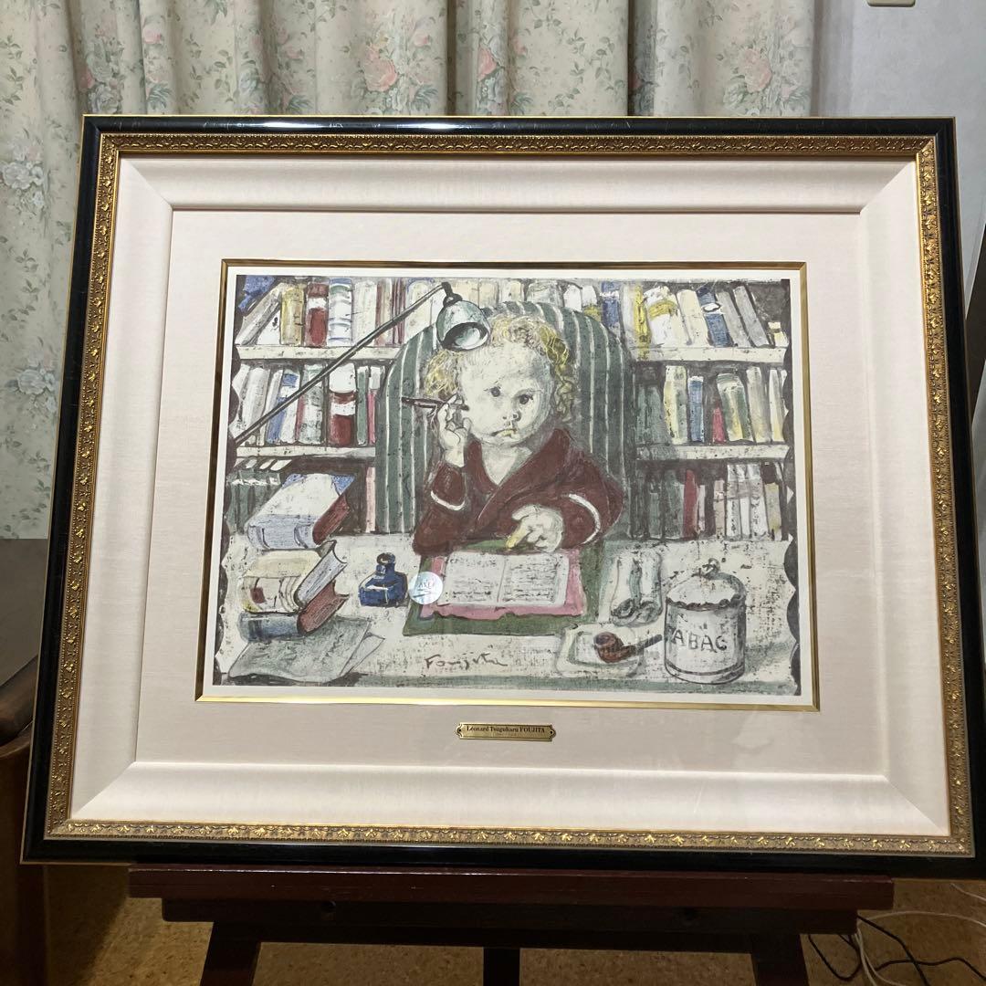 藤田嗣治　小説家　「四十雀」　リトグラフ