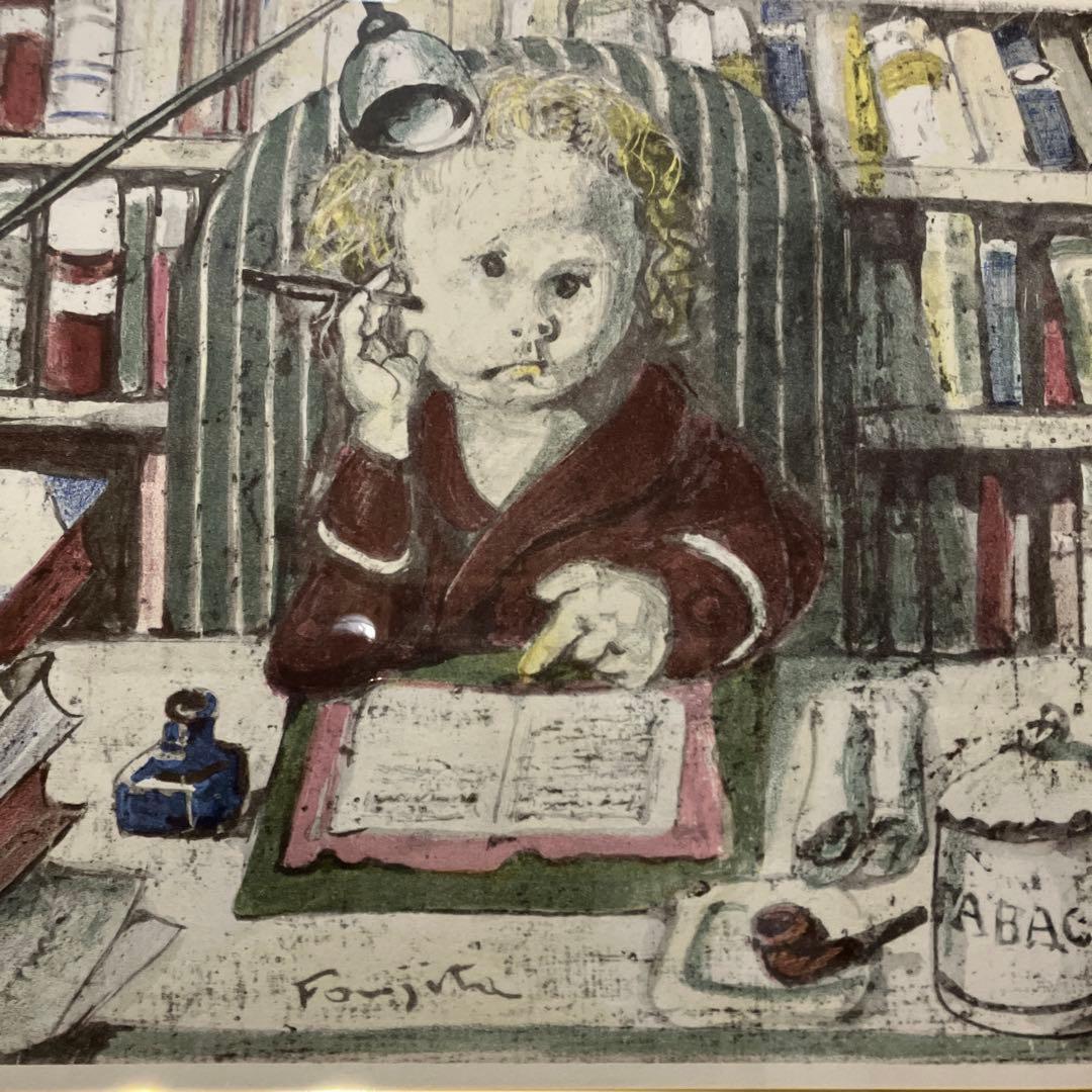 藤田嗣治　小説家　「四十雀」　リトグラフ