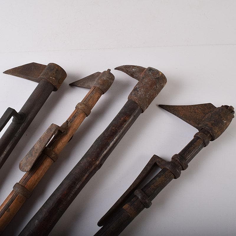 火消道具　古い鳶口　古鉄製　鳶口　火消鉤　4点まとめて　V　R8466H