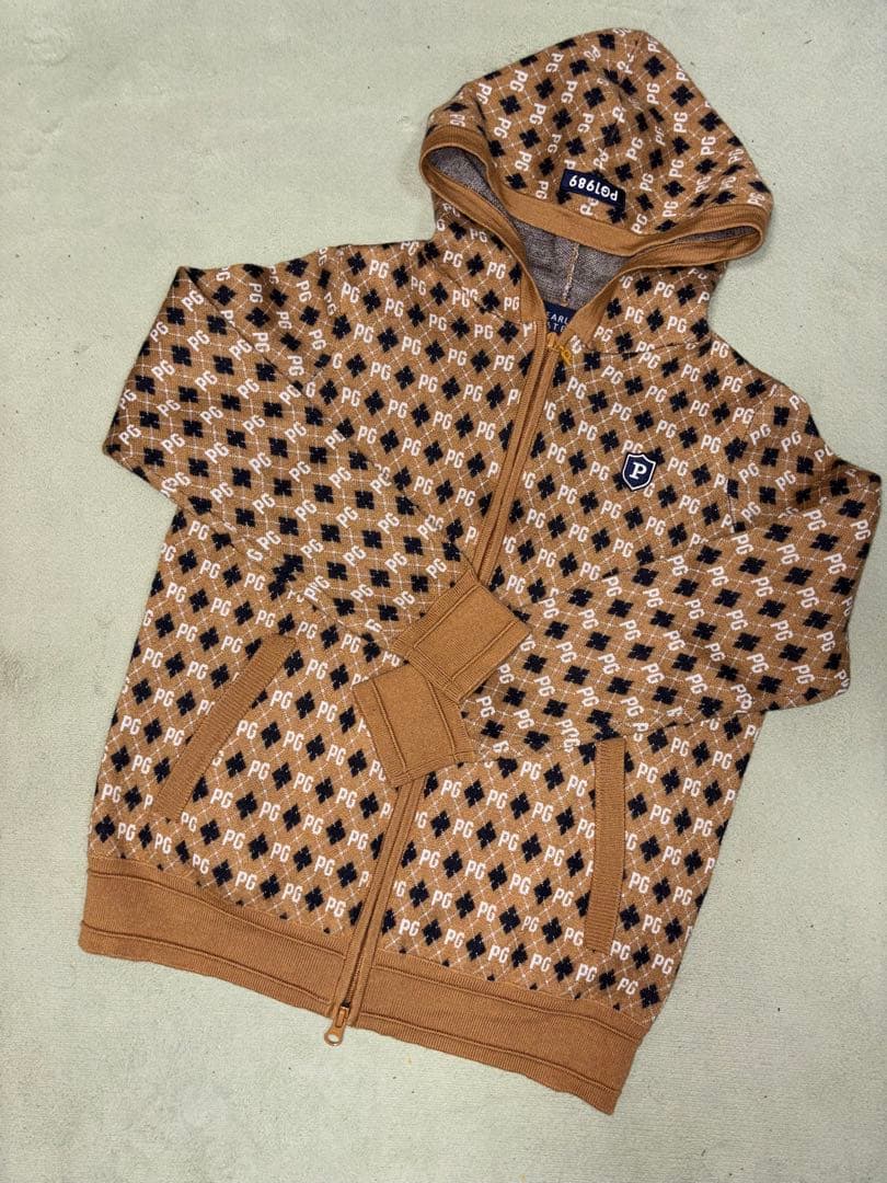 （超美品）パーリーゲイツ、アーガイル柄、ニット素材、シップパーカー、サイズ0