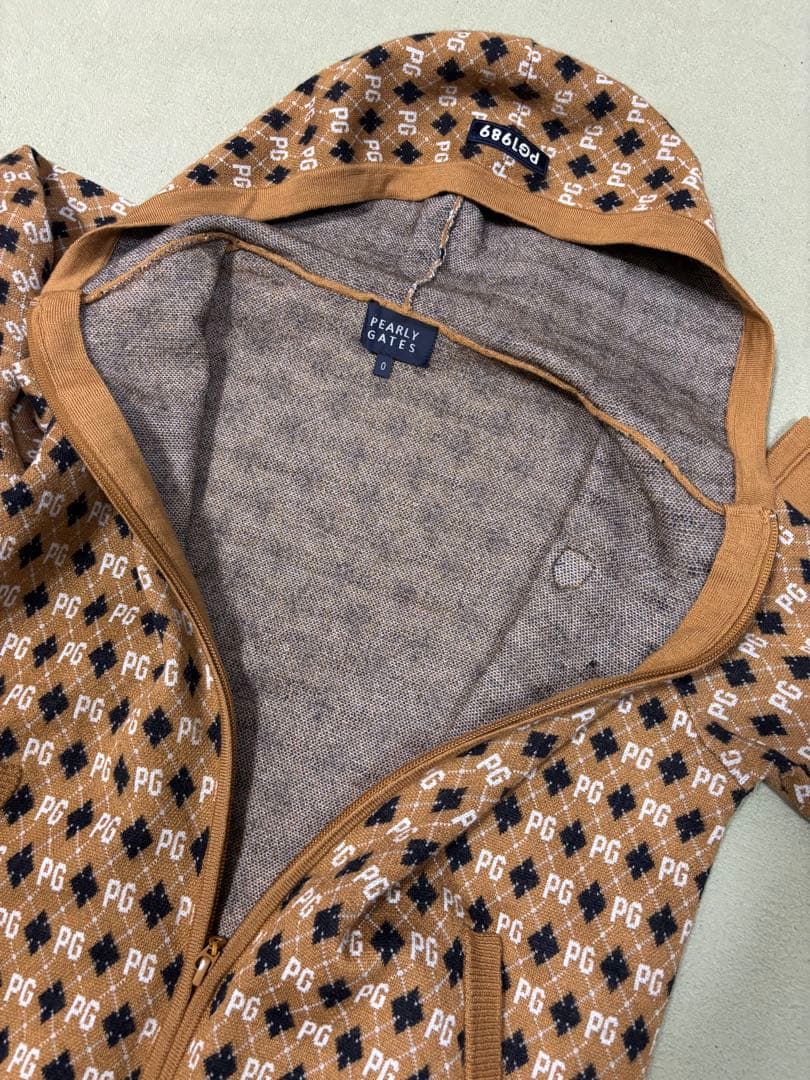 （超美品）パーリーゲイツ、アーガイル柄、ニット素材、シップパーカー、サイズ0