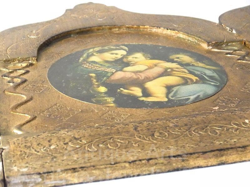 イタリア アンティーク ラファエロ・サンティ『小椅子の聖母』３枚続きの祭壇画