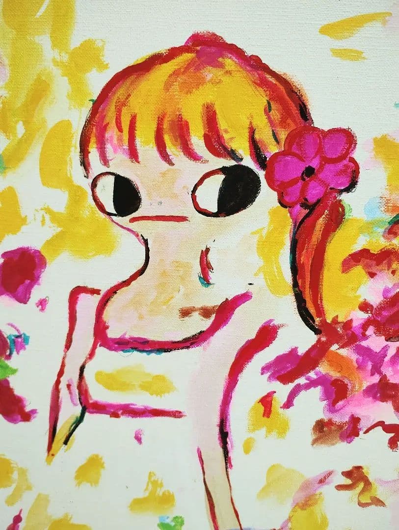 ［F8号］ロッカクアヤコ　肉筆保証/手描き作品/表裏サイン有/油彩/アクリル