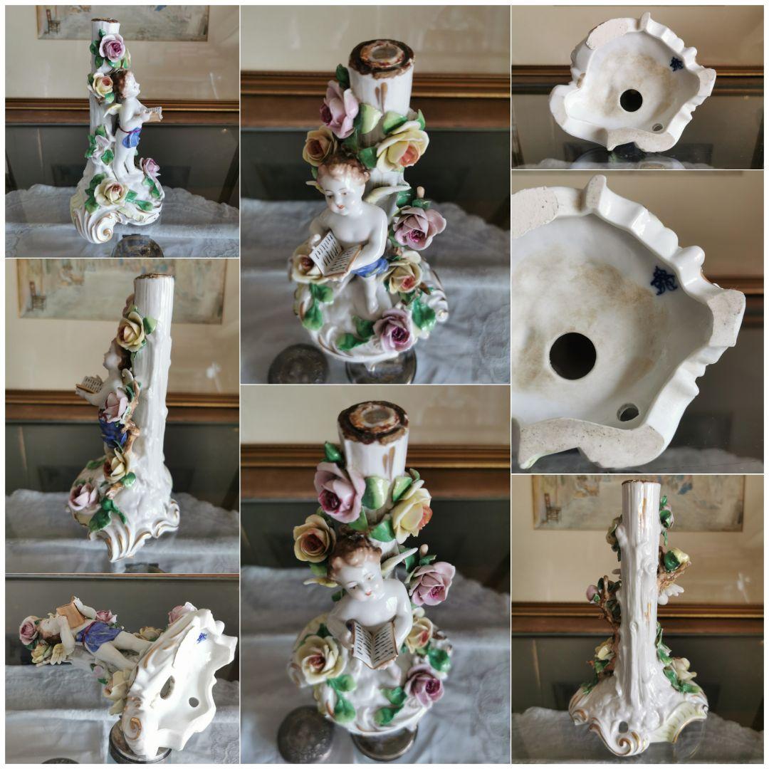 アンティーク ドイツフィギュリン 本を読むローズガーデンのエンジェル