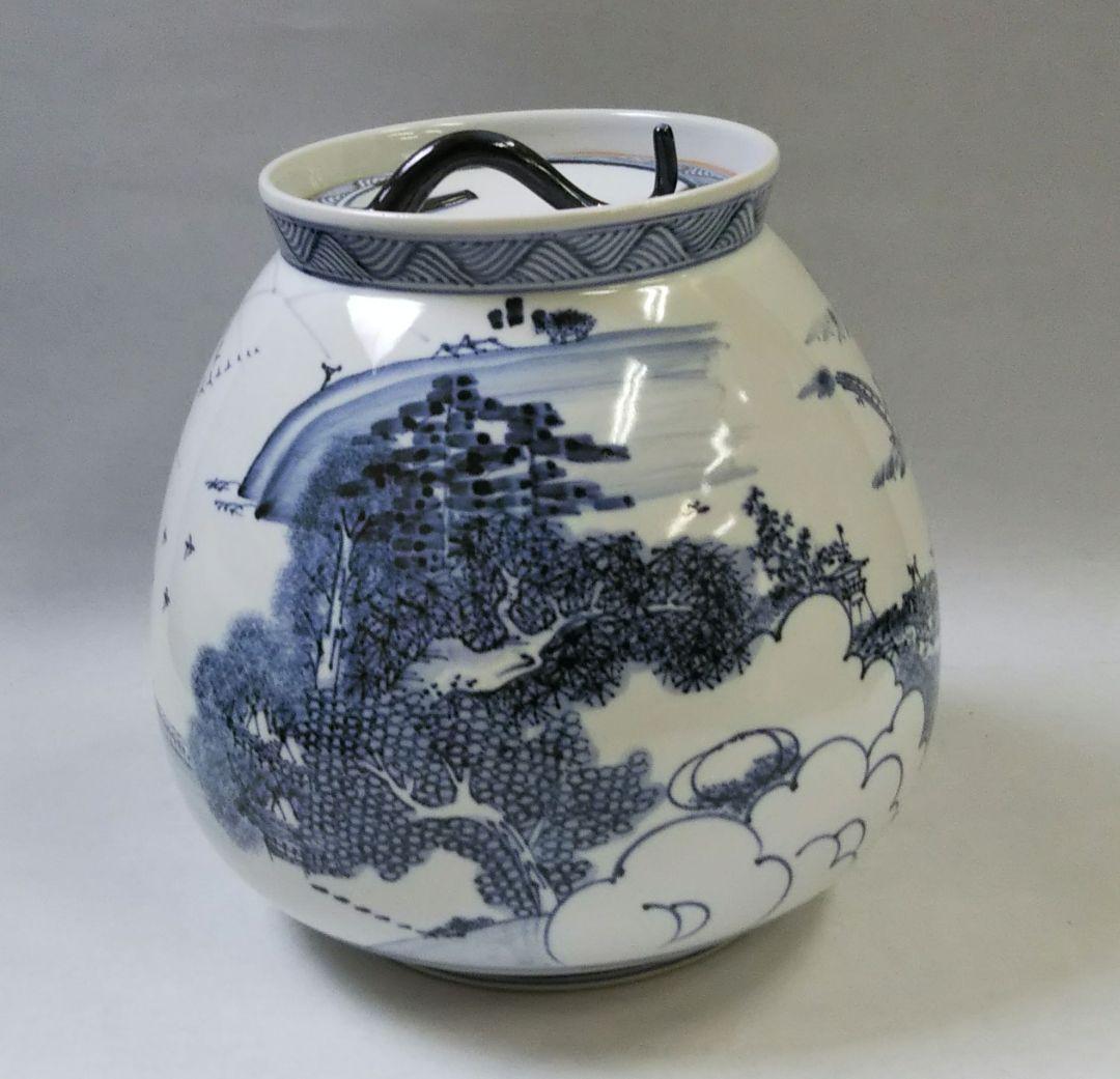 最後特価 茶道具 水指 膳所焼 染付 近江八景 芋頭 ぜぜ 陽炎園 岩崎新定