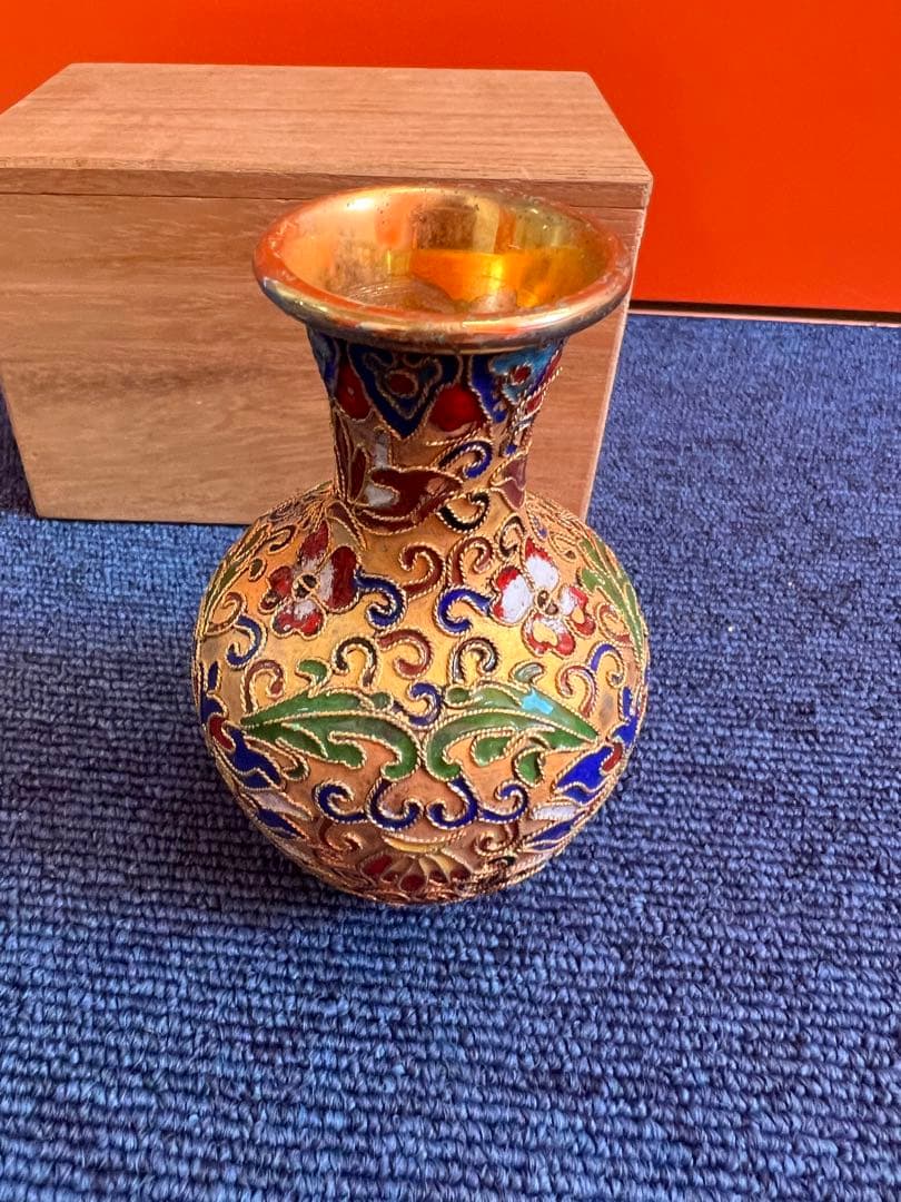 985  中国　景泰藍　七宝　琺瑯　香合1   花瓶1