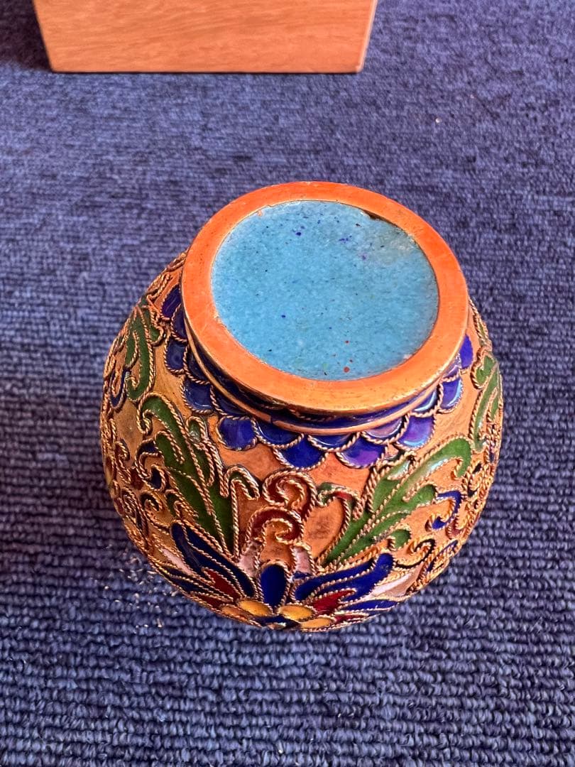 985  中国　景泰藍　七宝　琺瑯　香合1   花瓶1