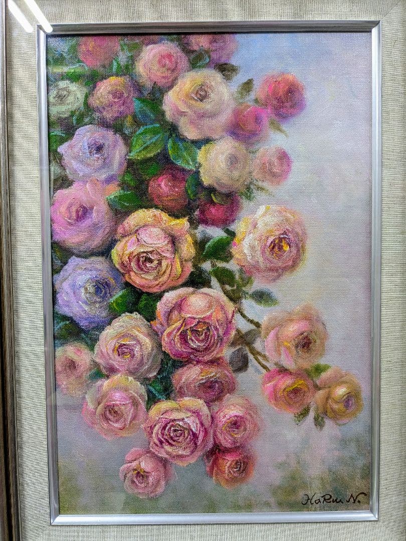 画家haru油彩画p6号★薔薇★最新作★肉筆画、一点物＊静物画★